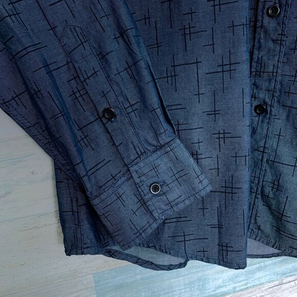 Ocean Current Chambray Printed Shirt Blue Button Front Casual Cotton Mens XL - Picture 4 of 9